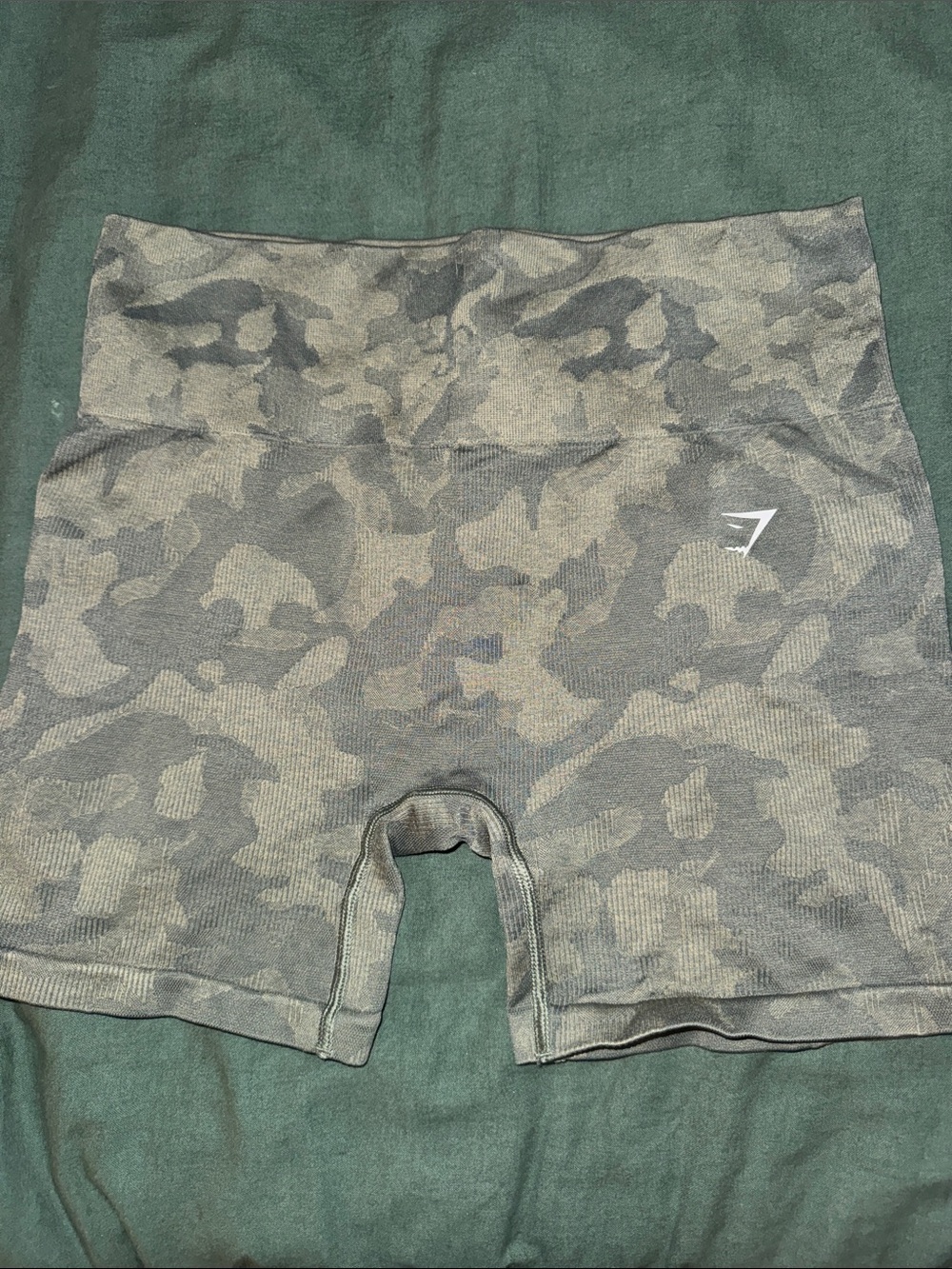 Gymshark Olive Green Camo High-Waist Seamless Shorts